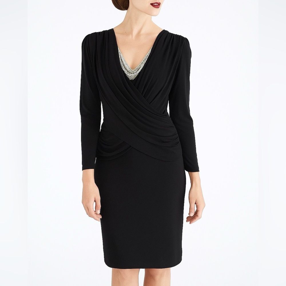Vintage CARTERET 80s Black Sheath Cocktail Dress with Metal Mesh Neckline Sz 10